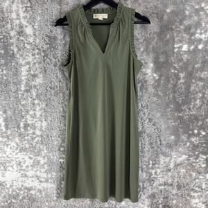 Michael Kors Sz S Minimalist Cocktail V Neck Dress Olive Green Sleeveless Ruffle